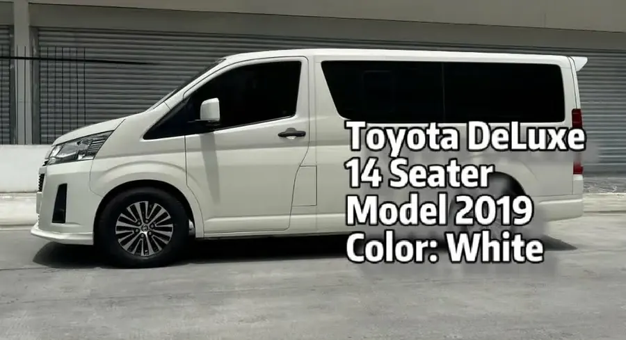 White 2019 Toyota Hiace Deluxe fourteen-seater van photographed side-on